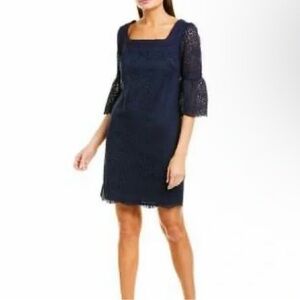 Trina Turk Navy Long Sleeve Lace Dress